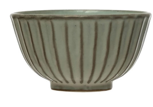 Stoneware Pleated Bowl, Reactive Glaze, Cream Color
