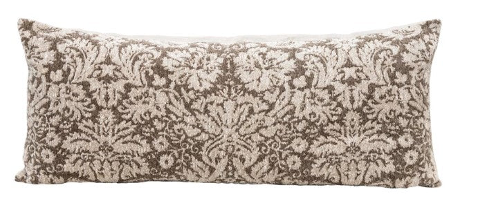 Cotton Chenille Jacquard Lumbar Pillow, Brown & Cream Color