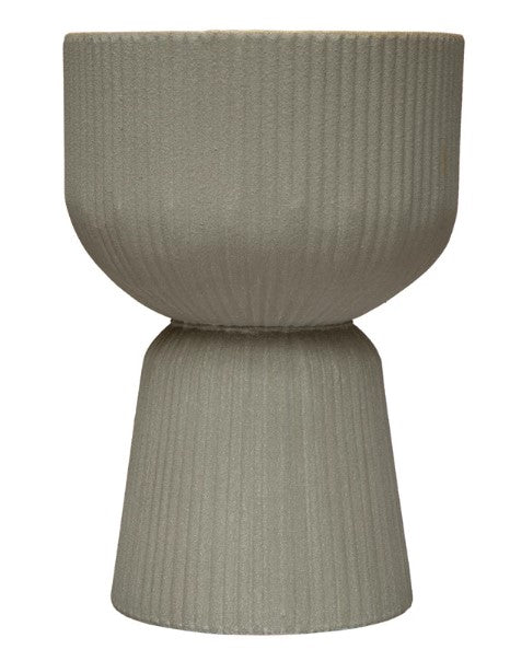 Ribbed Metal Footed Planter, Sand Finish, Grey (Holds 14