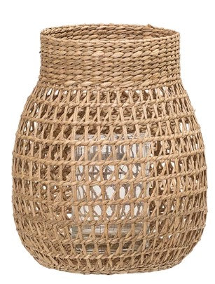 Hand-Woven Seagrass Lantern with Glass Insert