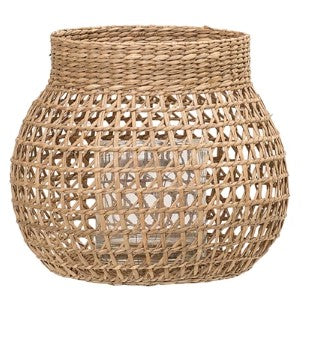 Hand-Woven Seagrass Lantern with Glass Insert