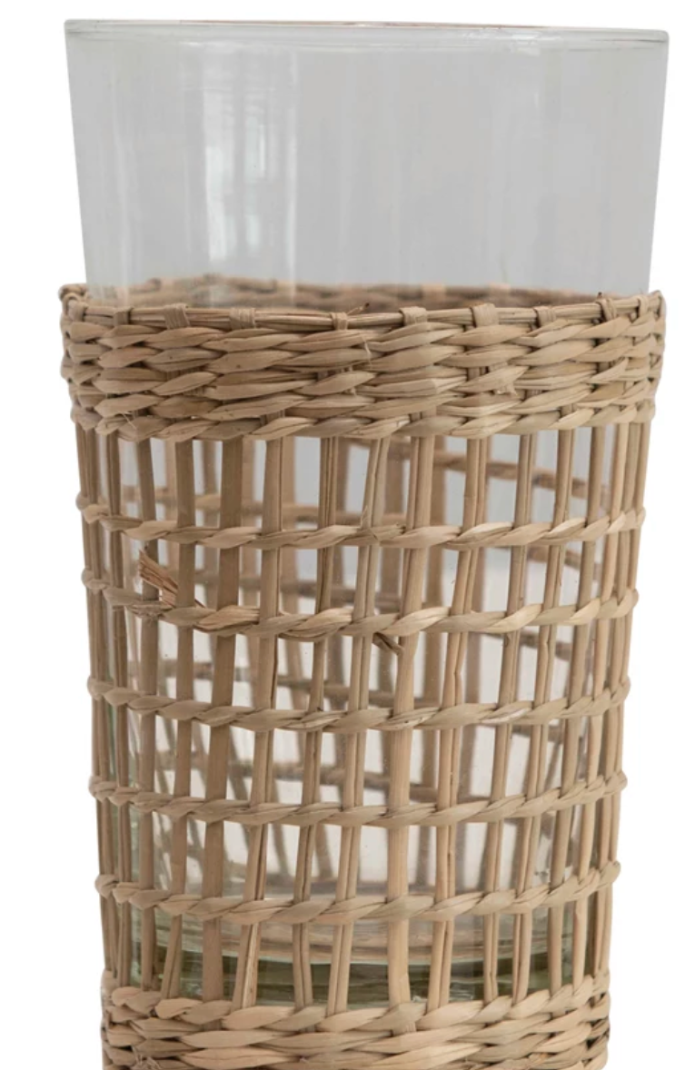 Drinking Glass with Woven Seagrass Sleeve