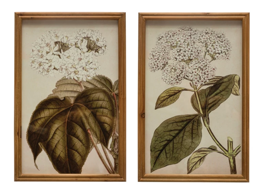 Wood Framed Glass Wall Décor w/ Flowers-2 Styles