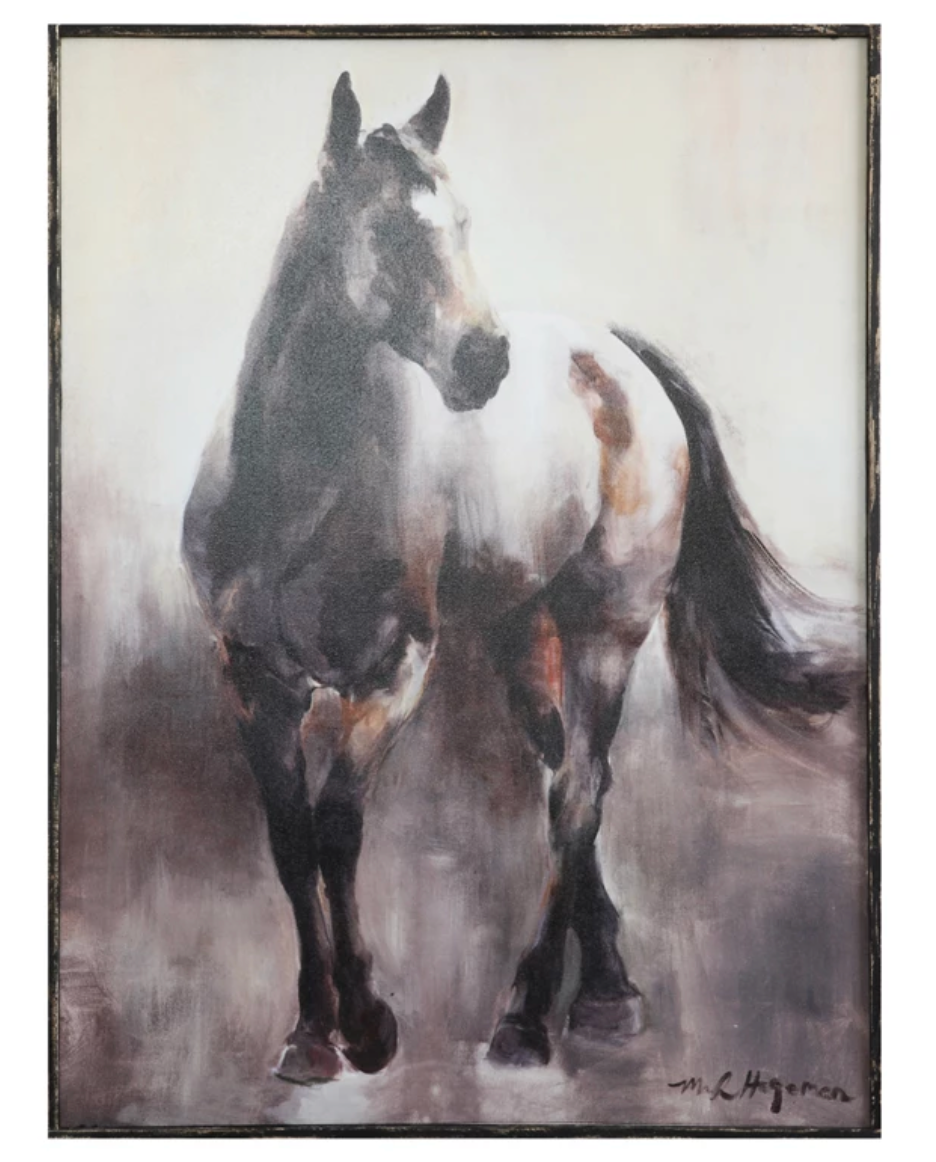 Wood Framed Canvas Horse Art