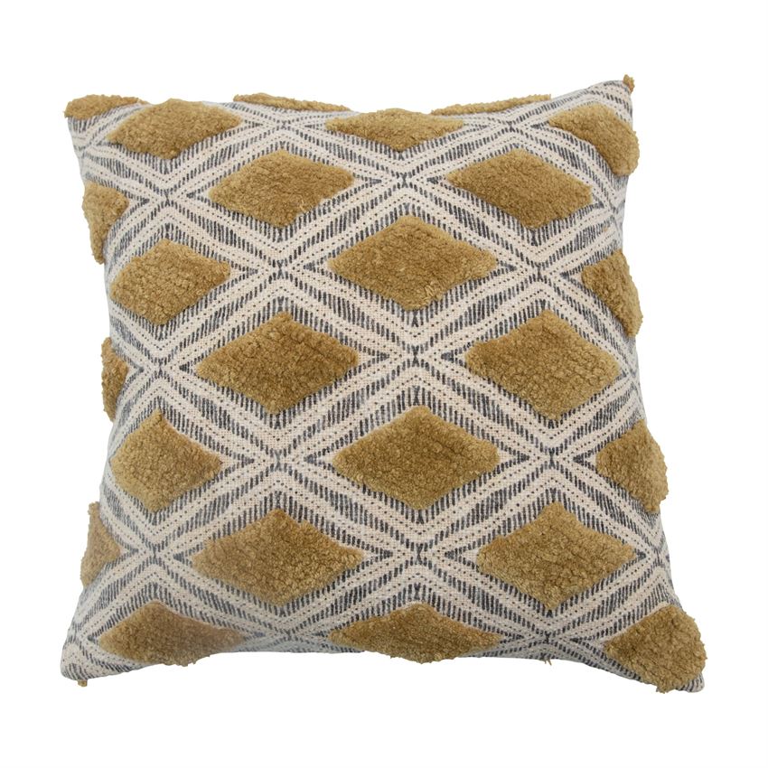 Chartreuse & Grey Tufted Pillow w/ Down Fill