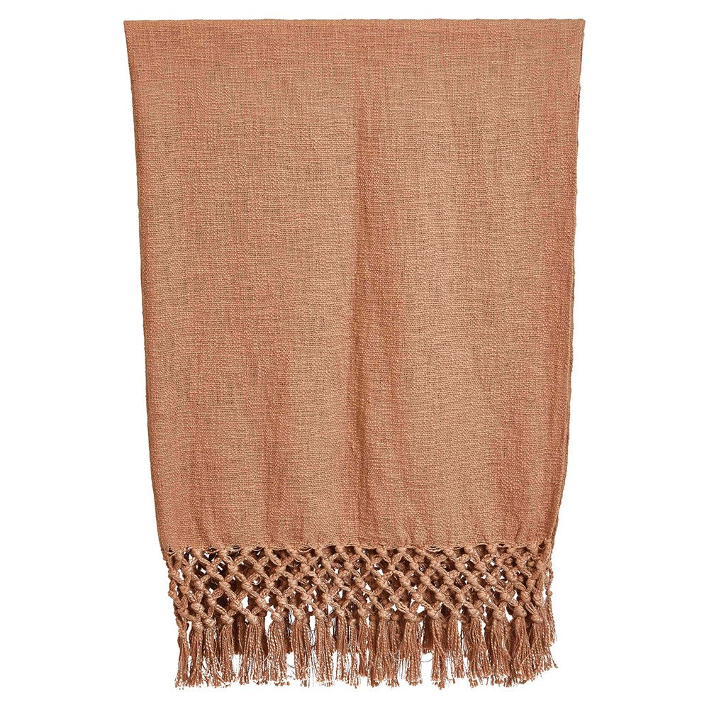 Dusty pink throw with crochet & fringe