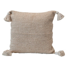 Load image into Gallery viewer, Woven Cream &amp; Tan Pillow w/ Silver Metallic Thread
