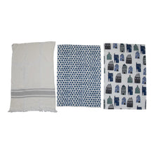 Load image into Gallery viewer, Set of 3 Blue and White Tea Towels
