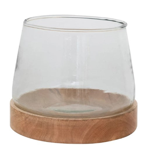 Glass Hurricane/Vase with Mango Wood Base